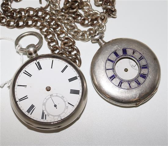 Two silver pocket watches and two chains